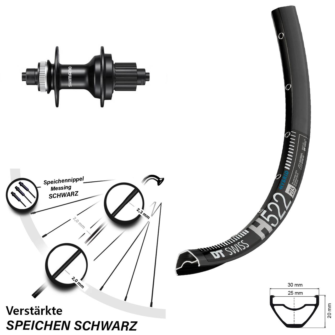 Hinterrad 28-29 Zoll DT Swiss H 522 Shimano MT500 Micro Spline für Schnellspanner