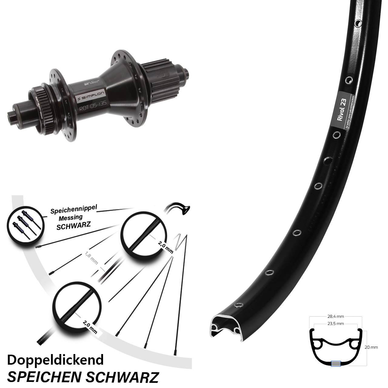 Hinterrad Centerlock 27,5 Zoll Ryde Rival 23 DT Swiss 370 Hybrid Micro Spline QR