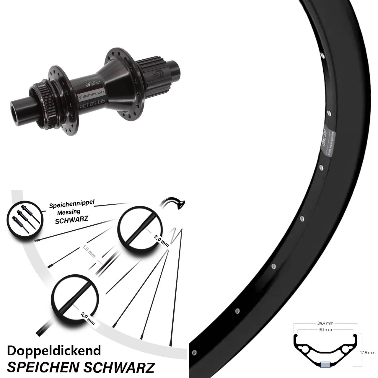 Hinterrad Centerlock 27,5 Zoll Ryde Disc 30 DT Swiss 370 Hybrid Micro Spline 12x142