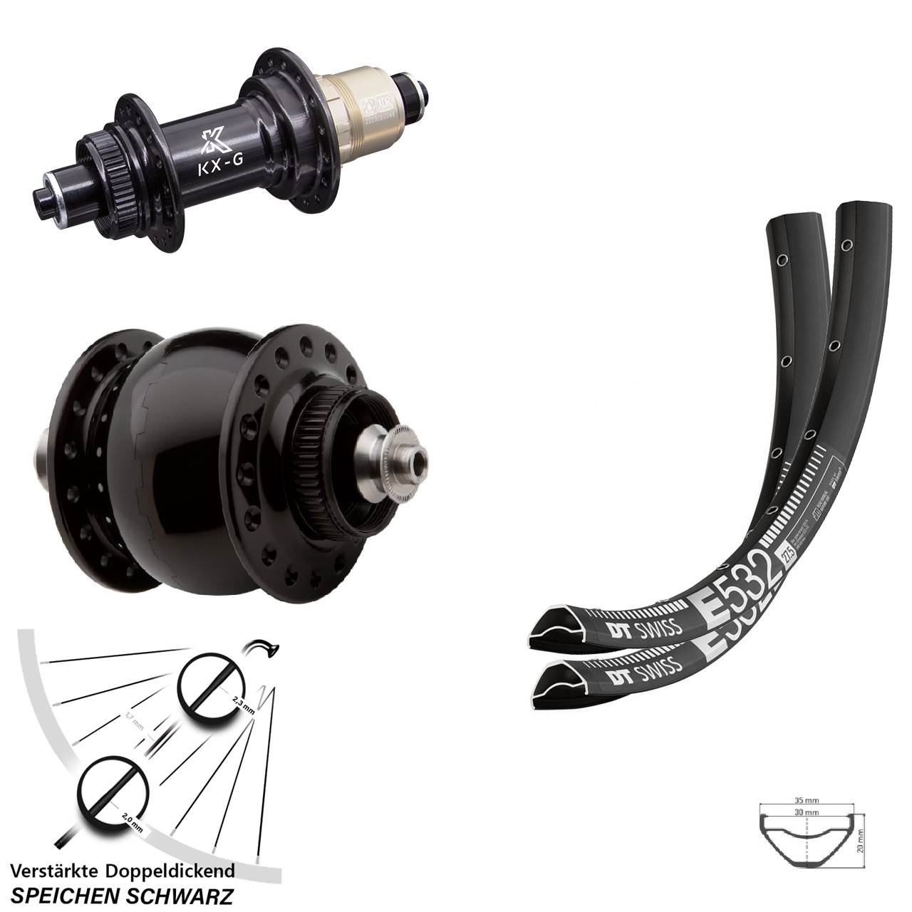 Disc Laufradsatz für Schnellspanner 29 Zoll DT Swiss E532 KX-G SON delux XDR