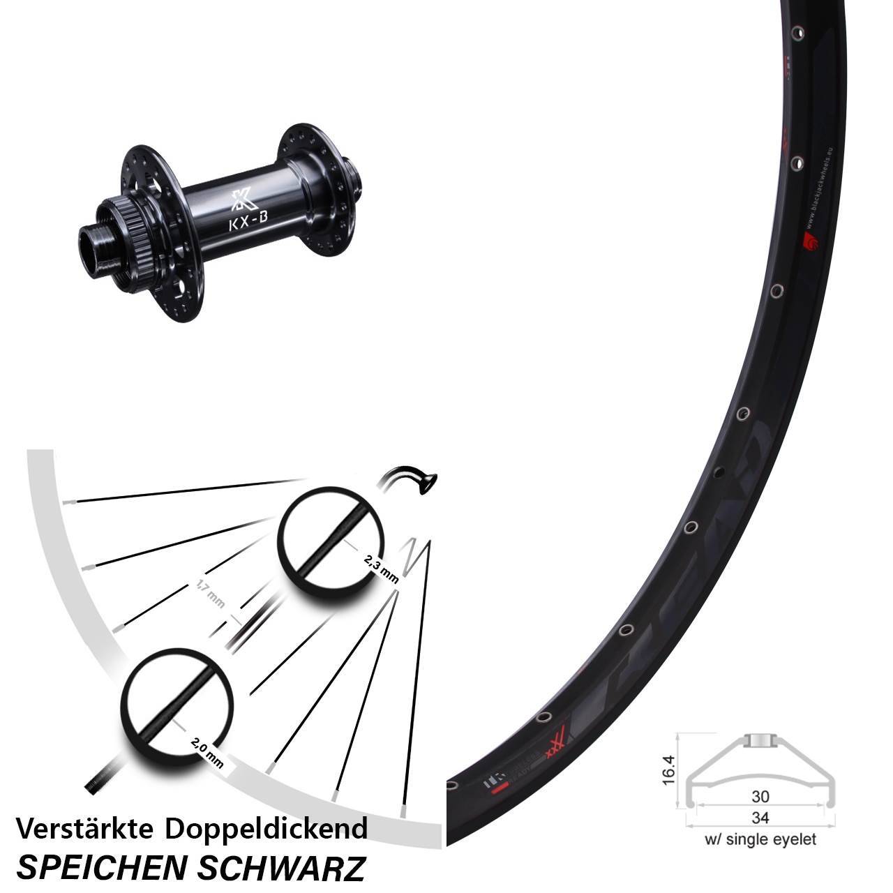 Rodi Ready30 KX-B 27,5 Zoll Disc Vorderrad 15x110 Boost