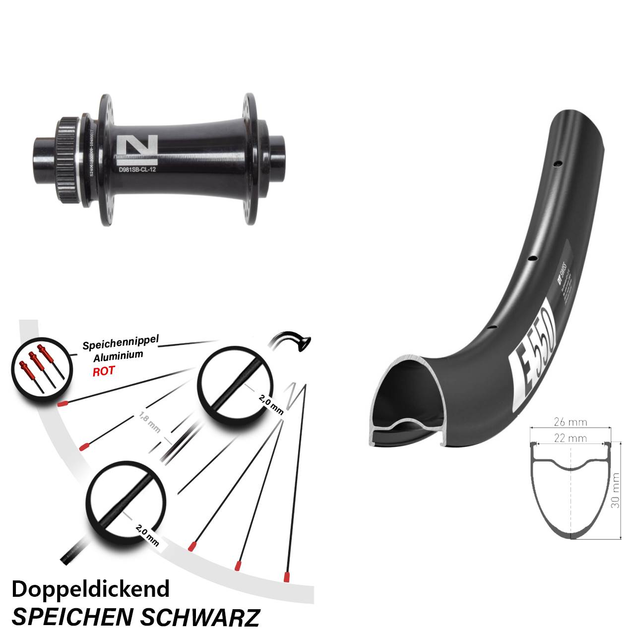 DT Swiss E550 Novatec D981 28 Zoll Disc Vorderrad 12x100