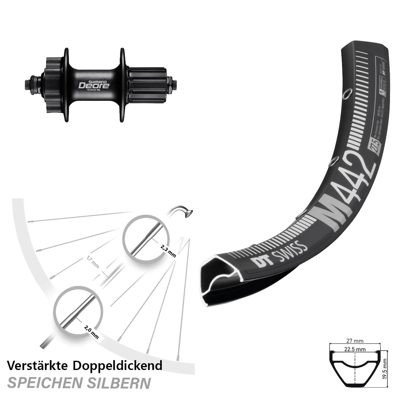 Disc Hinterrad QR 28-29 Zoll DT Swiss M 442 Shimano Deore 8-11 fach