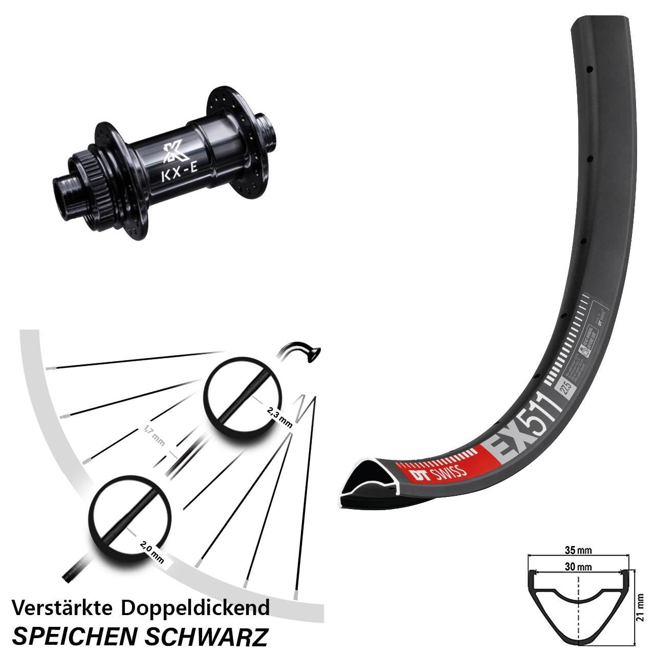 29 Zoll DT Swiss EX511 KX-E 4-fach gelagert Disc Laufrad 15x100