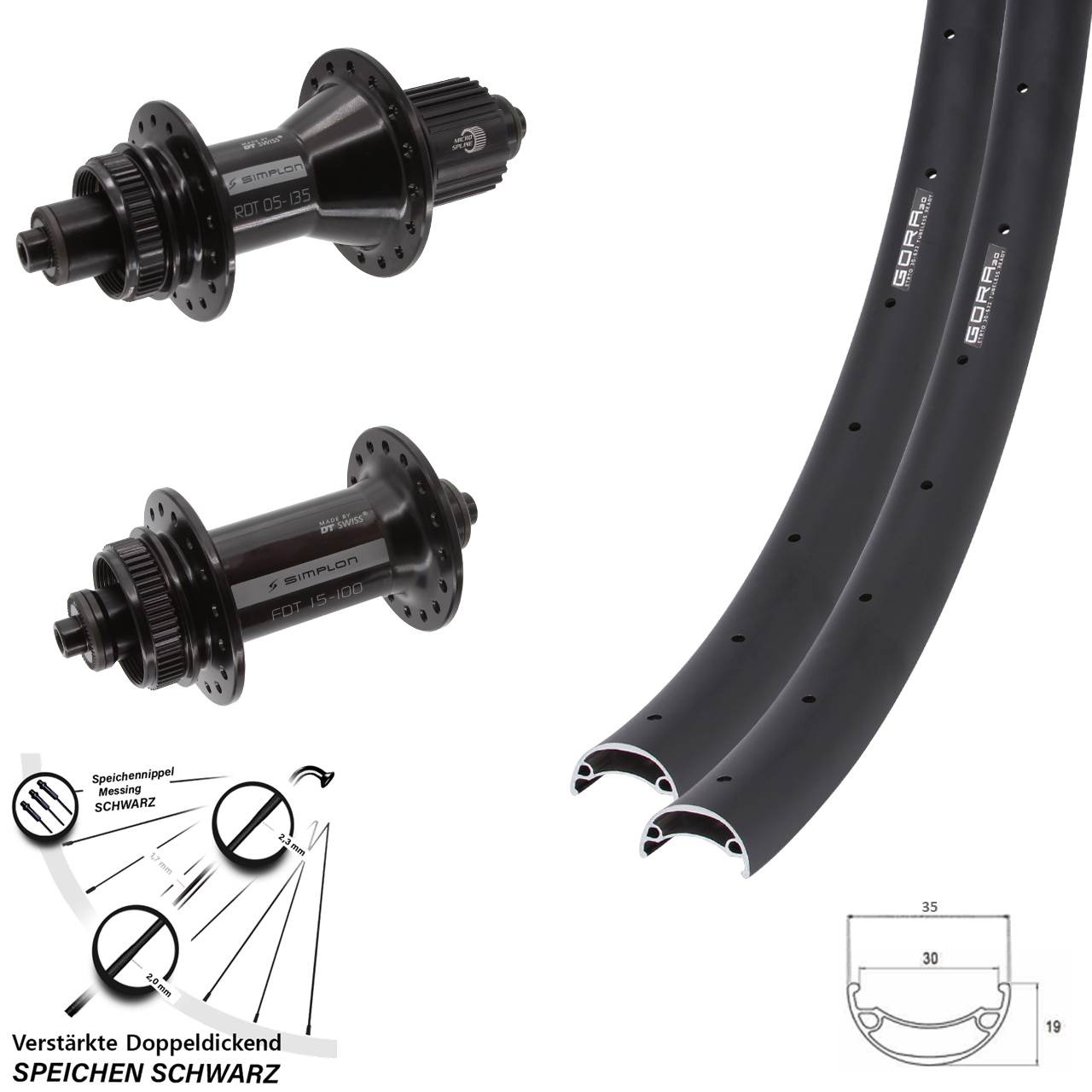 Gora 30-370 DT Swiss 370 Hybrid 26 Zoll Centerlock Laufradsatz QR Micro Spline