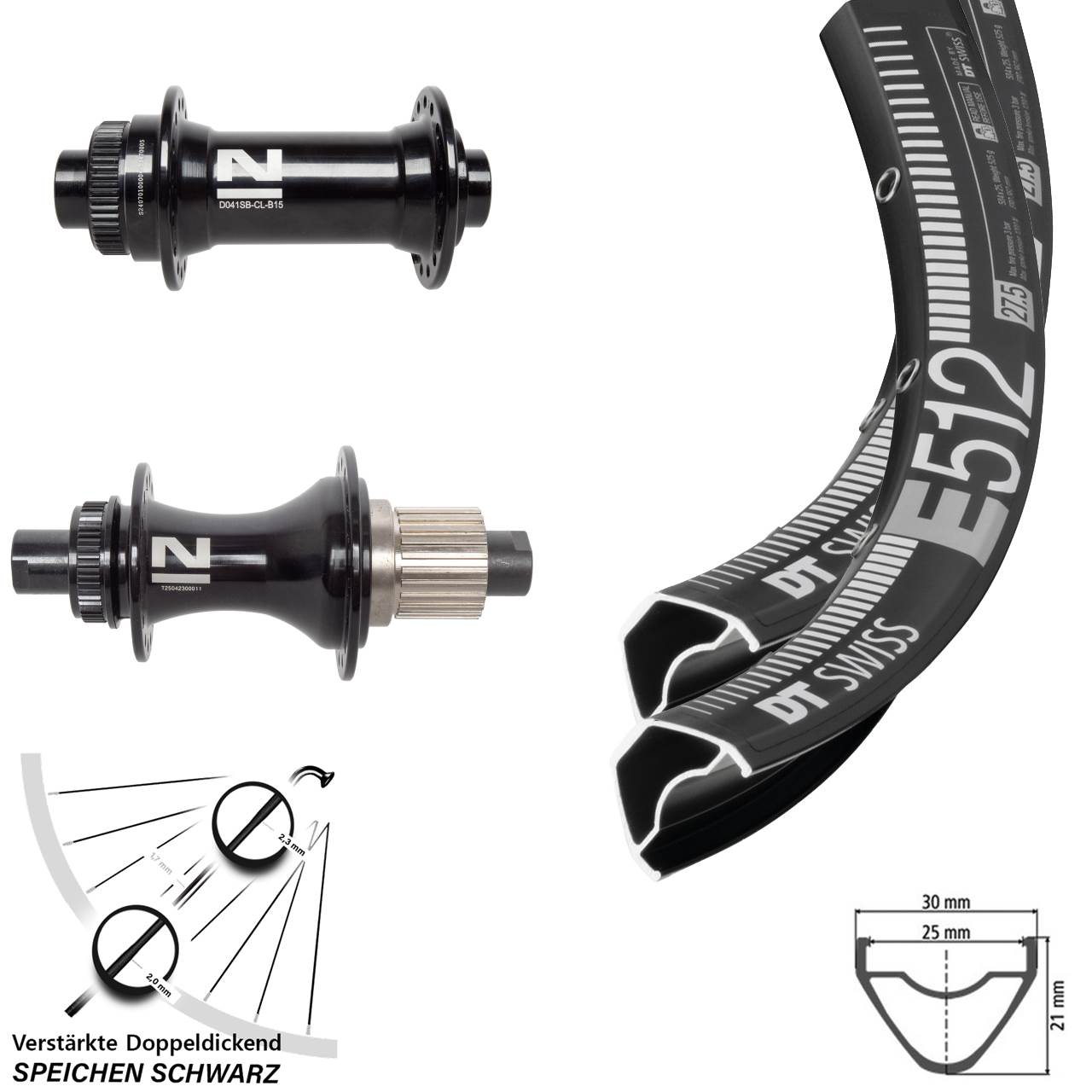 Disc Laufradsatz 27,5 Zoll DT Swiss E512 Novatec D041SB D462 Micro Spline Boost