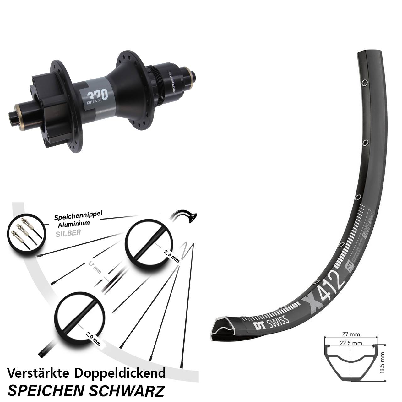 DT Swiss X 412-370 29 Zoll Hinterrad 6-Loch QR SRAM XD