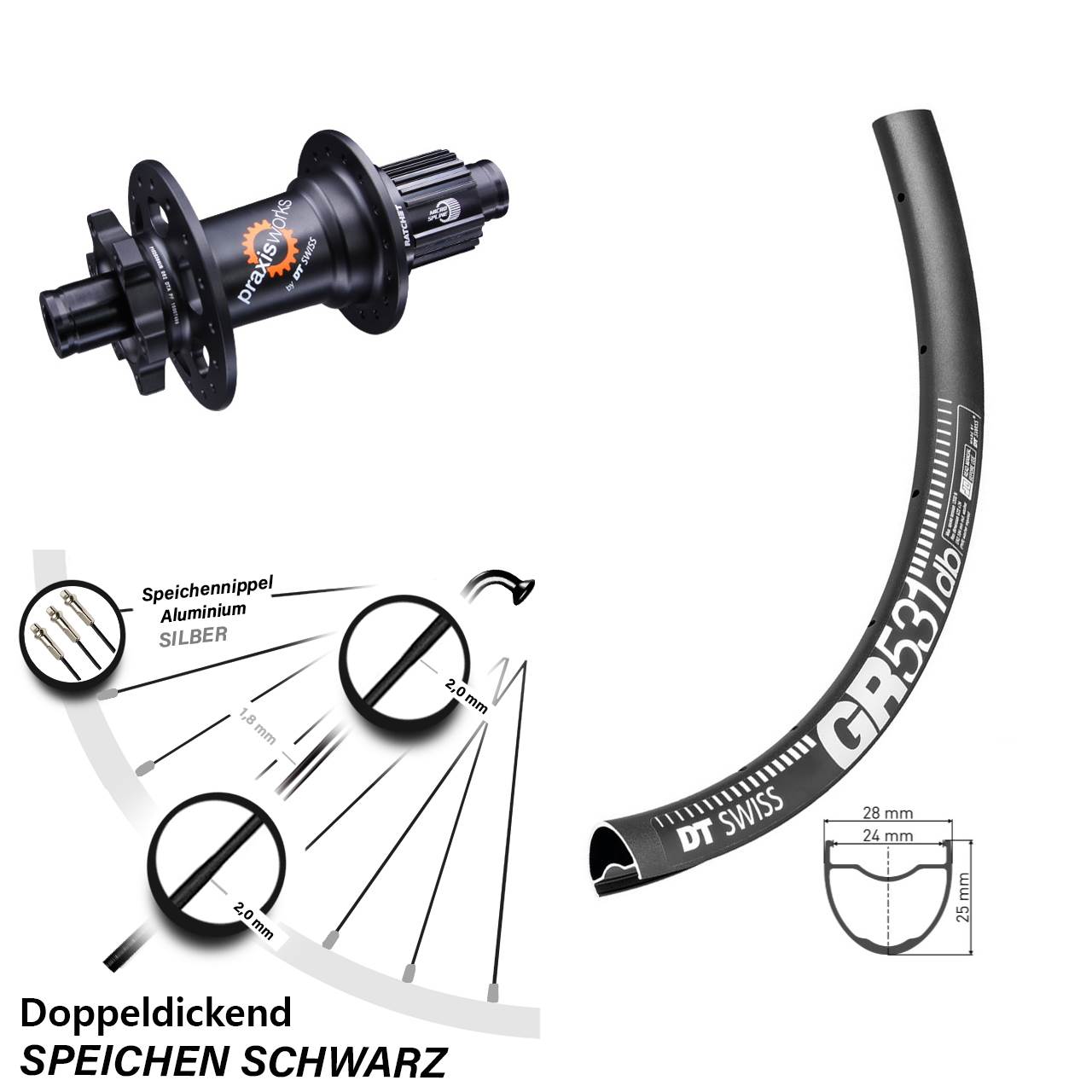 Hinterrad 28-29 Zoll DT Swiss GR531-350 6-Loch Micro Spline 12x142