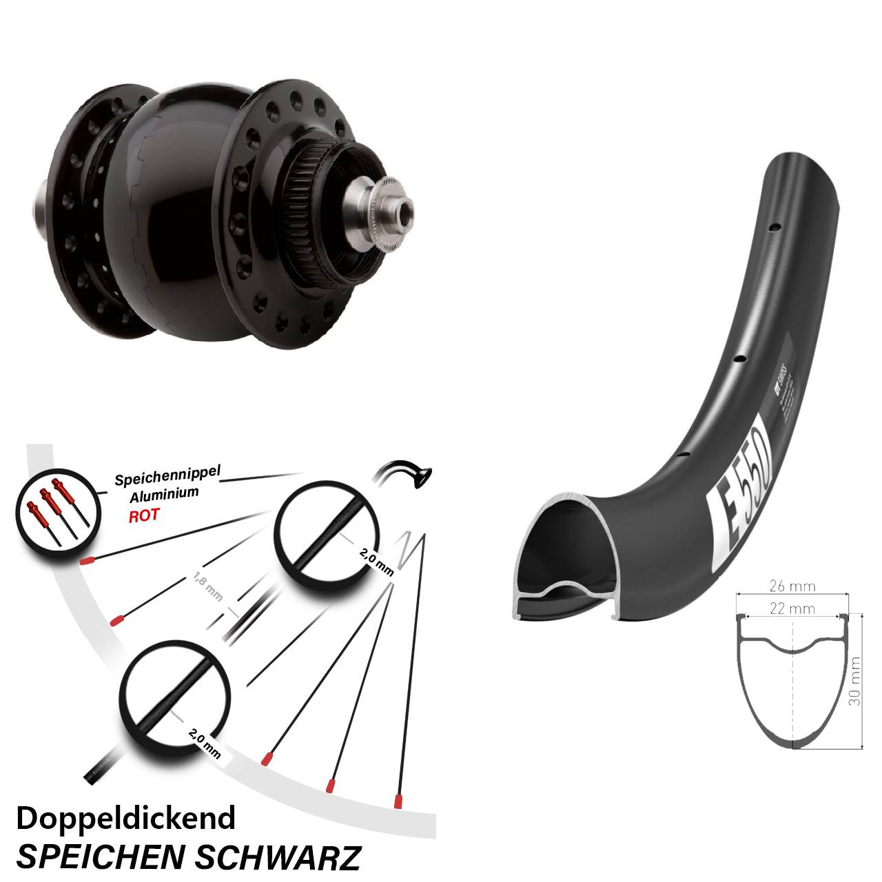 SONdelux DT Swiss E 550 28 Zoll Nabendynamovorderrad Centerlock für Schnellspanner