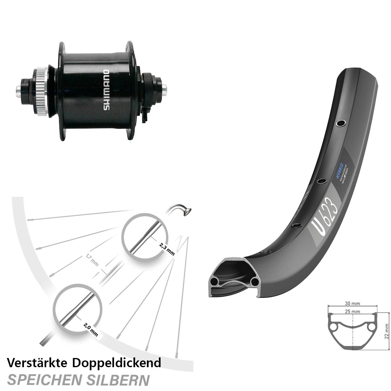 Nabendynamolaufrad Shimano DH-UR700 DT Swiss U 623 Disc 29 Zoll