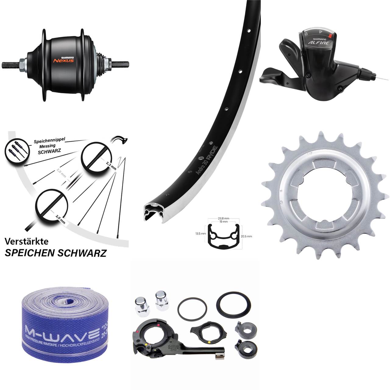 26 Zoll Hinterrad Shimano Nexus 8 Gang Freilauf Ryde Andra 30 schwarz