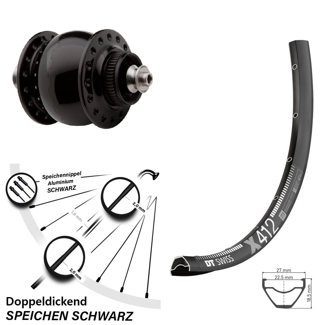 Disc 29 Zoll Laufrad mit Nabendynamo QR DT Swiss X 412 SONdelux