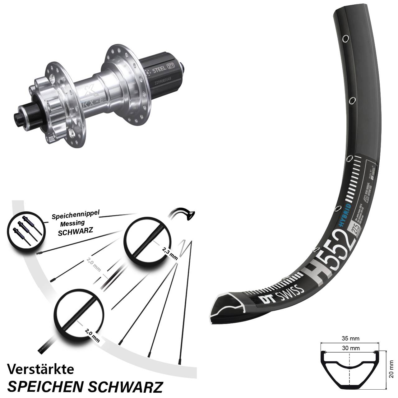 29 Zoll DT Swiss H552 KX-E Disc Laufrad QR 8-12 fach