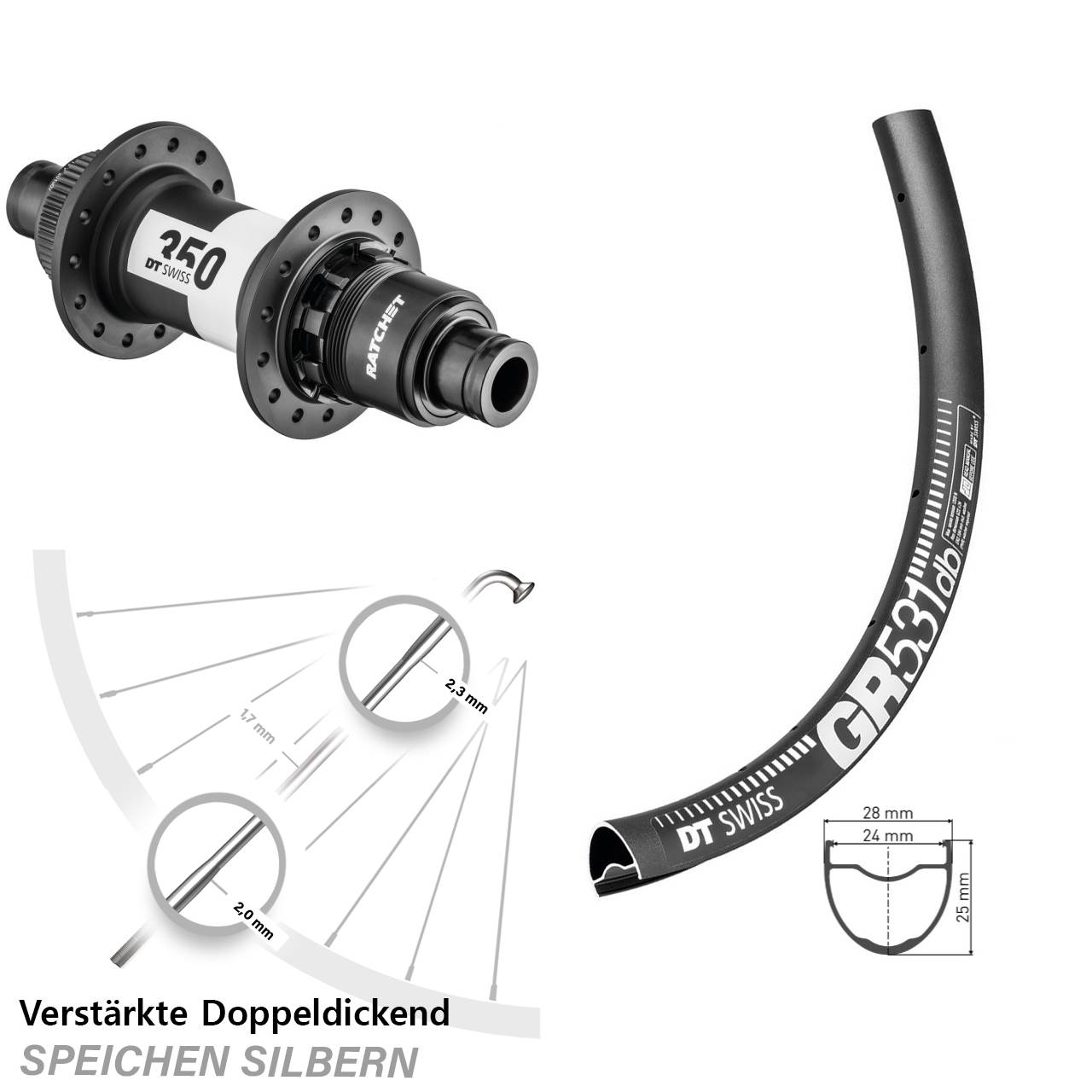 DT Swiss GR 531 350 SRAM XD Centerlock 28-29 Zoll Hinterrad 12x142