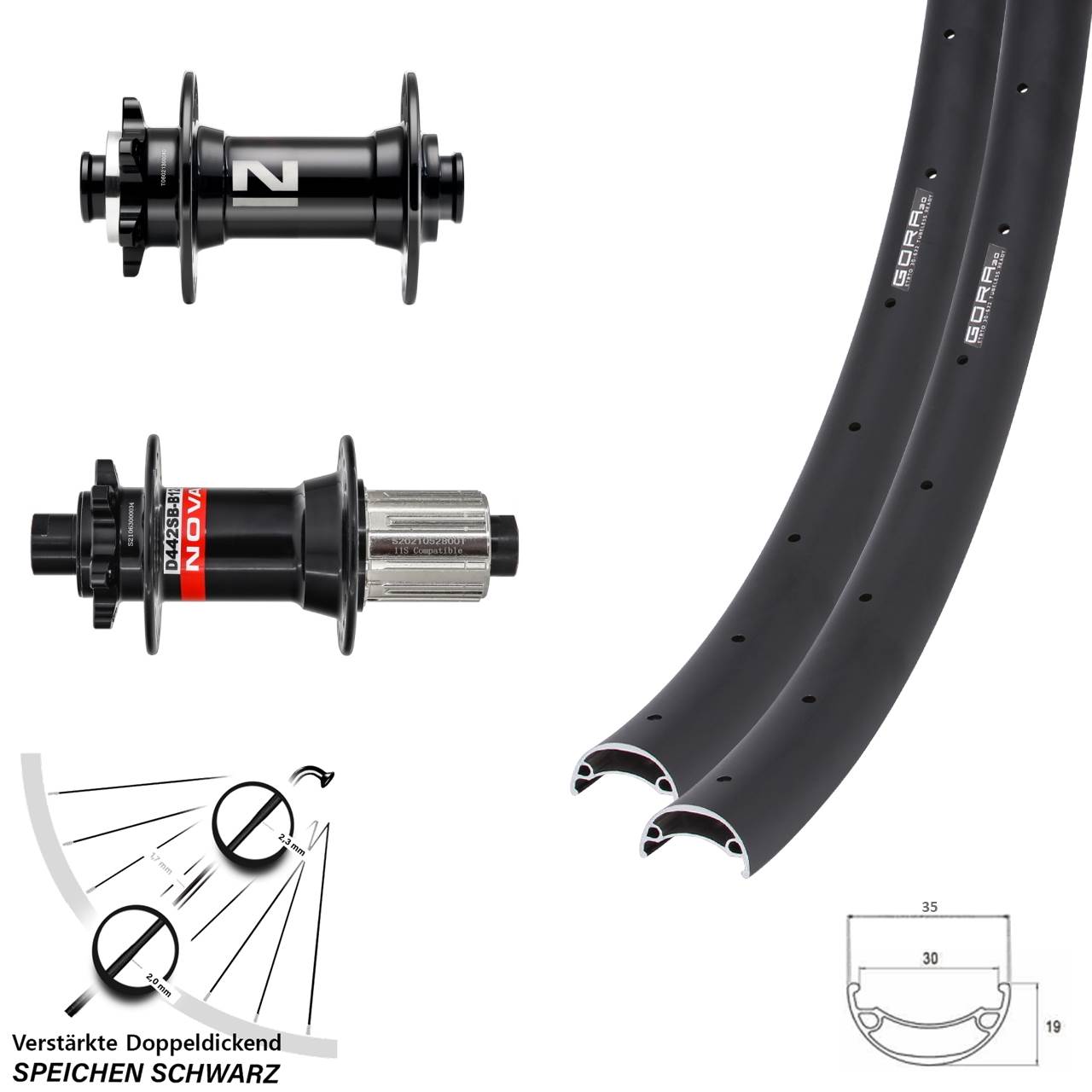 29 Zoll Gora 30 Novatec D041 D-442 6-Loch Laufradsatz 15x110 12x148 8-12 fach HG