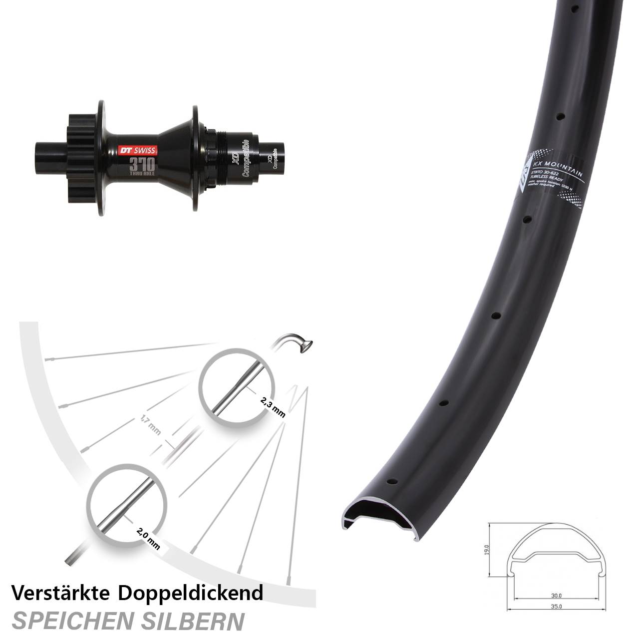 Disc Laufrad 29 Zoll KX Mountain DT Swiss 370 SRAM XD 12x142
