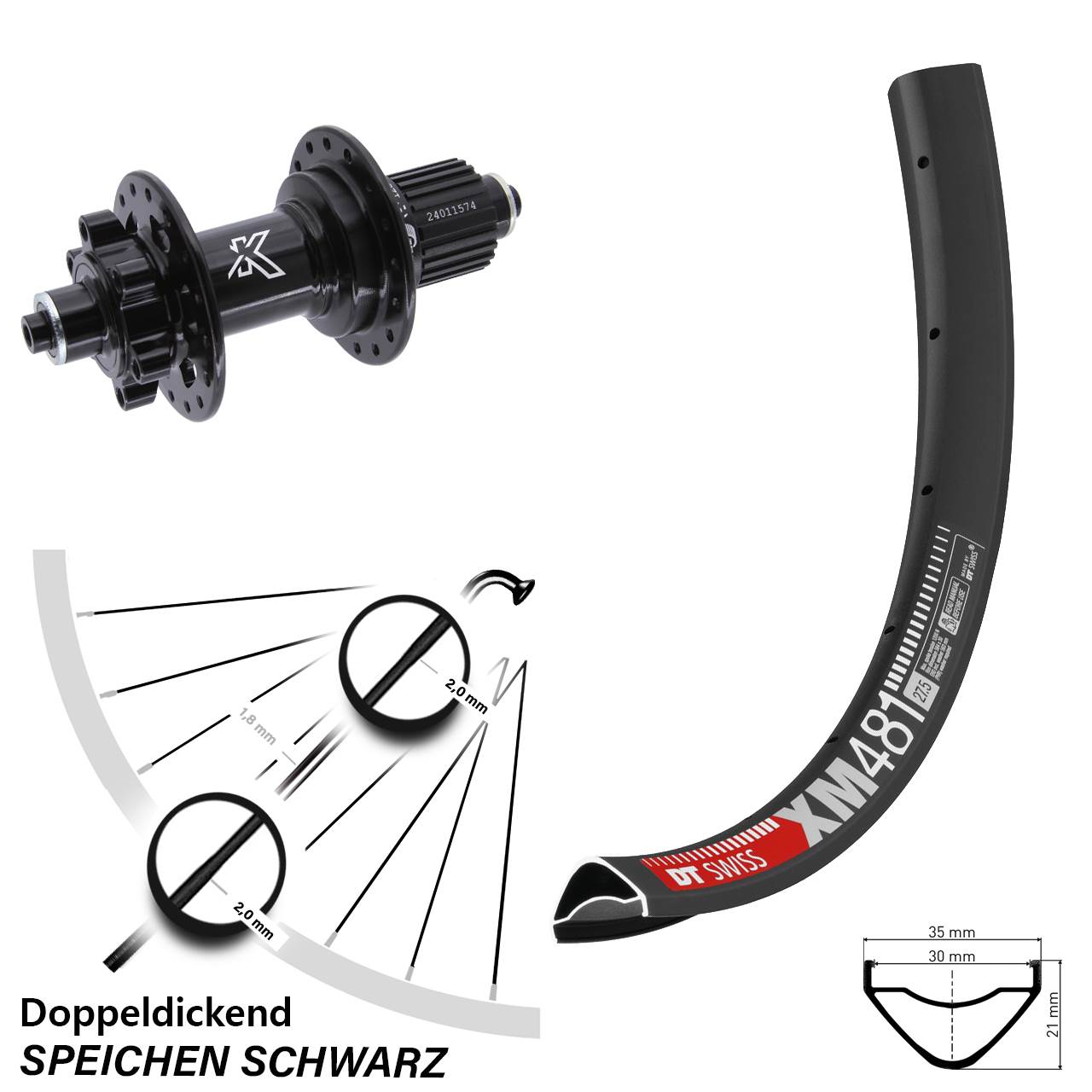 Hinterrad 6-Loch QR 27,5 Zoll DT Swiss XM481 KX-M Micro Spline