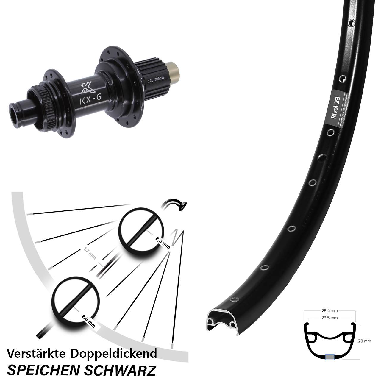 Disc Laufrad 12x142 650B Ryde Rival 23 KX-G Steckachse Micro Spline