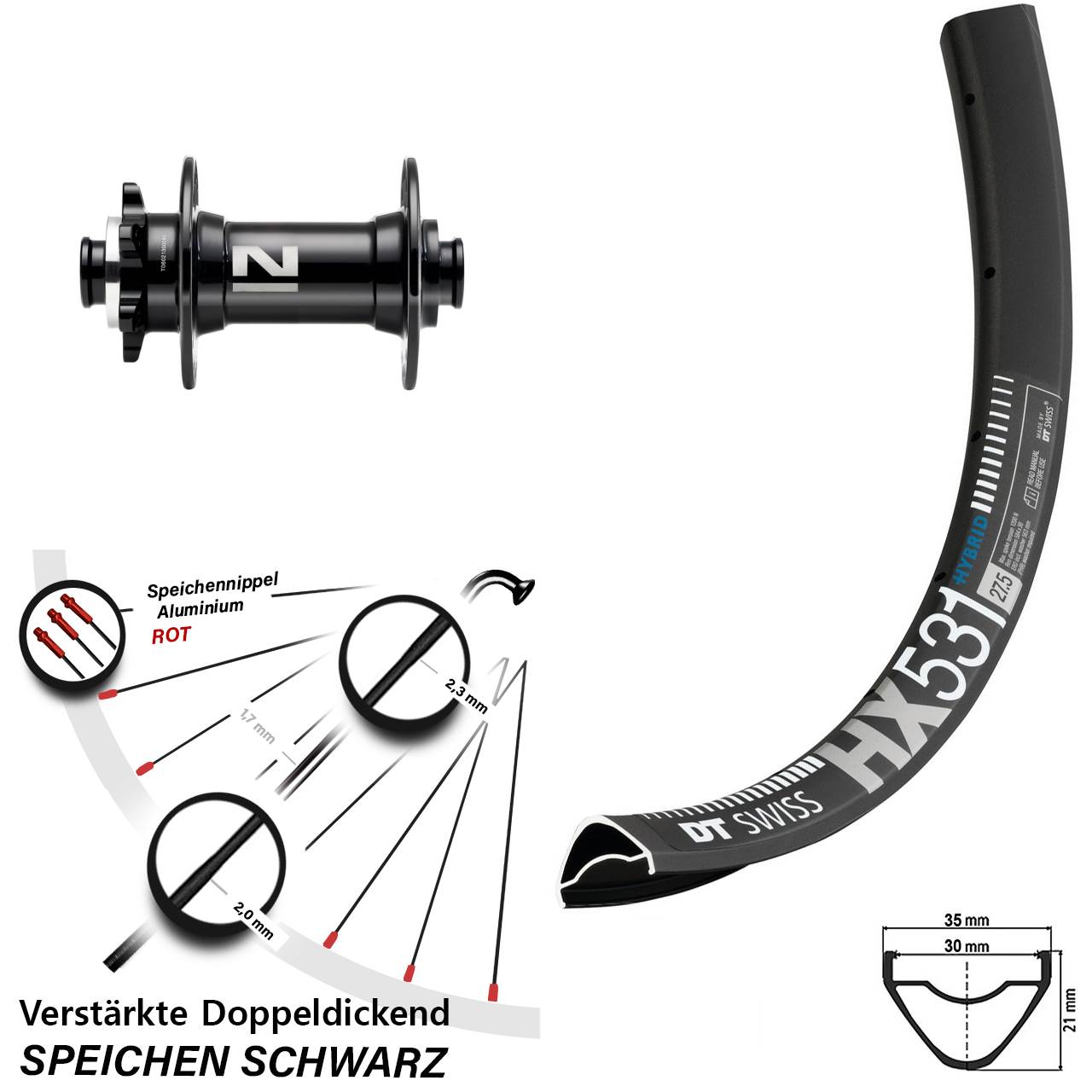 Boost 6-Loch Vorderrad 15x110 29 Zoll DT Swiss HX531 Novatec D041SB
