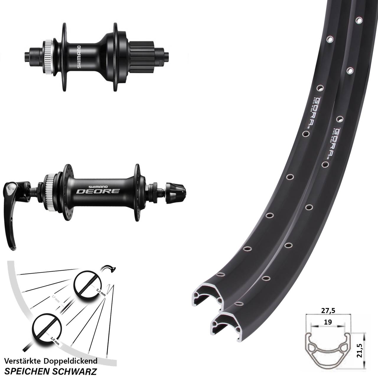 26 Zoll Gora 19 Shimano FH-MT500 HB-M6000 Laufradsatz Centerlock QR Micro Spline