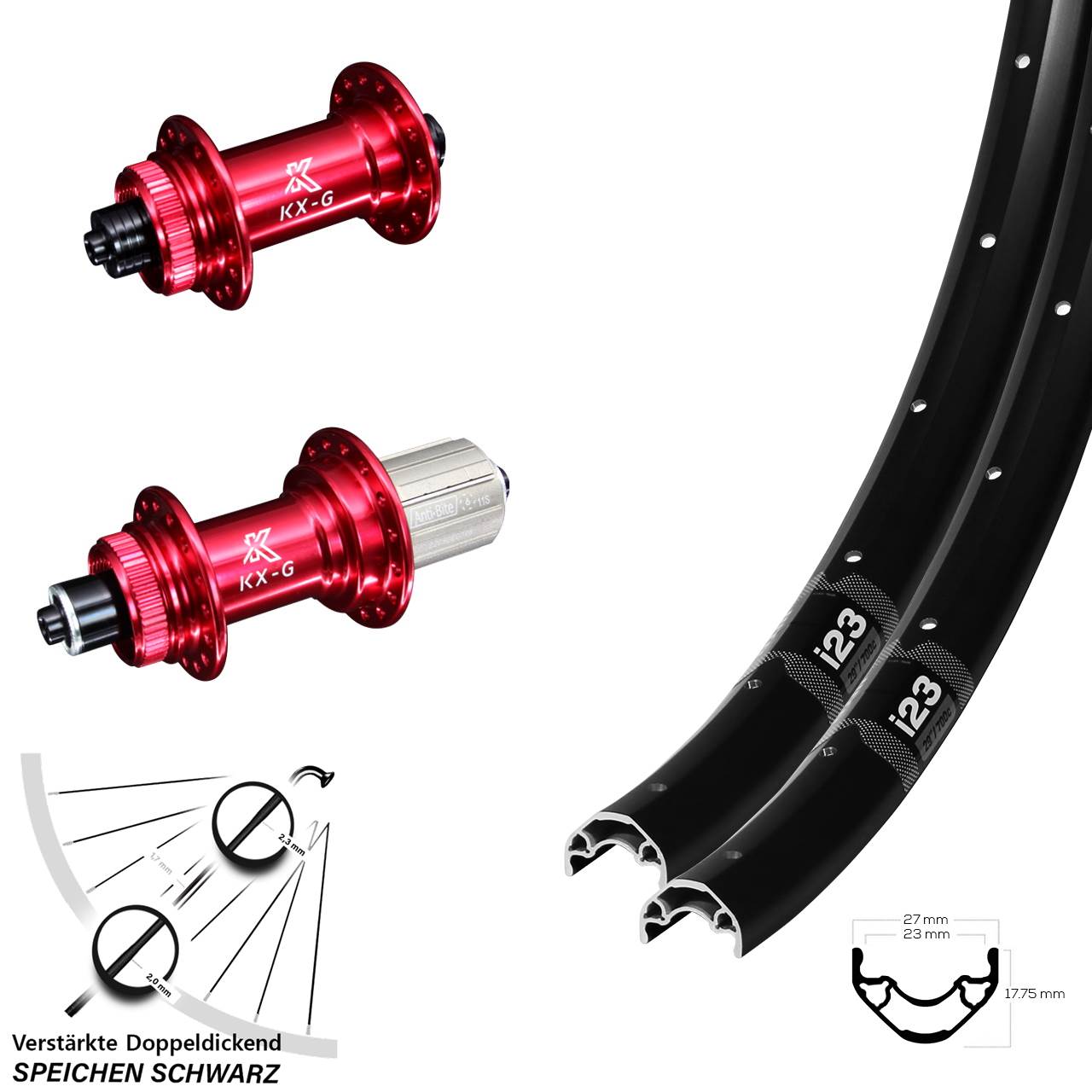 Centerlock Laufradsatz 28-29 Zoll WTB i23 ST KX-G rot 8-12 fach für Schnellspanner