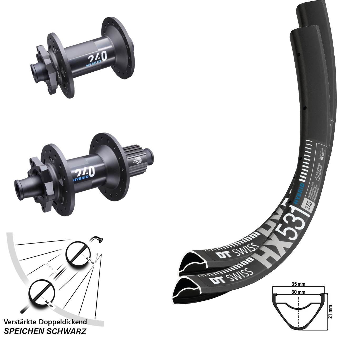 29 Zoll Laufradsatz HX 531 DT Swiss 240 Hybrid Boost Micro Spline
