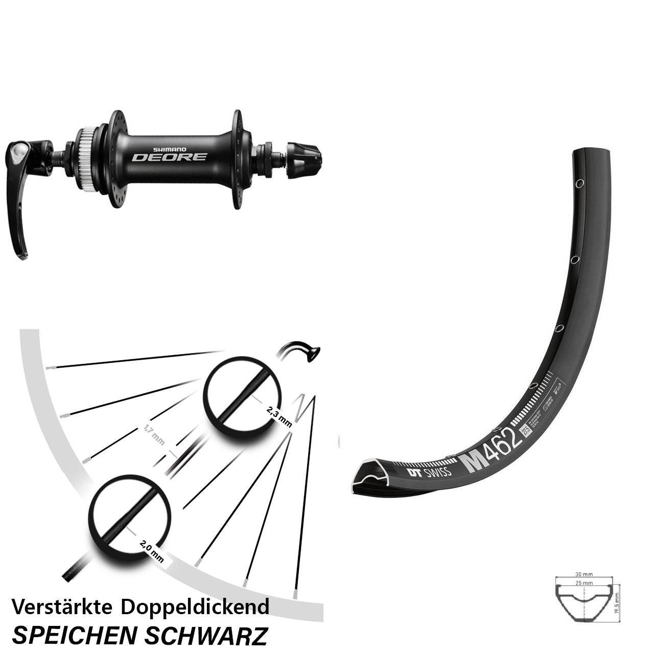 27,5 Zoll DT Swiss M462 Shimano Deore Disc Laufrad für Schnellspanner