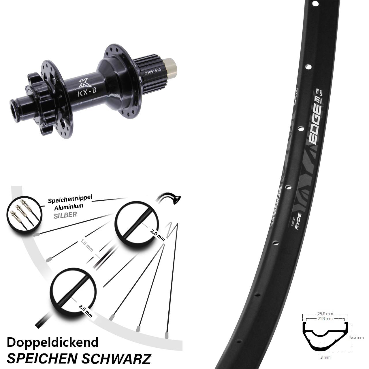 Disc Hinterrad 28-29 Zoll Ryde Edge M22 OS KX-B Micro Spline 12x148