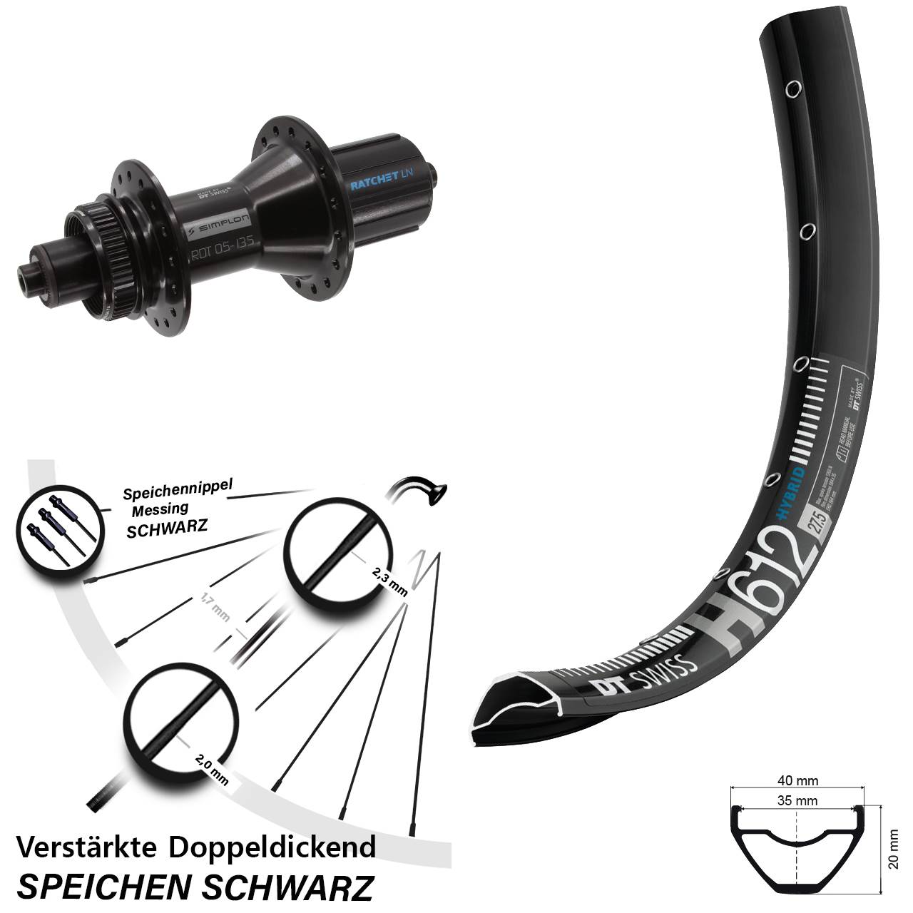 Disc Laufrad für Schnellspanner 27,5 Zoll DT Swiss H 612-370 Hybrid 8-11 fach HG
