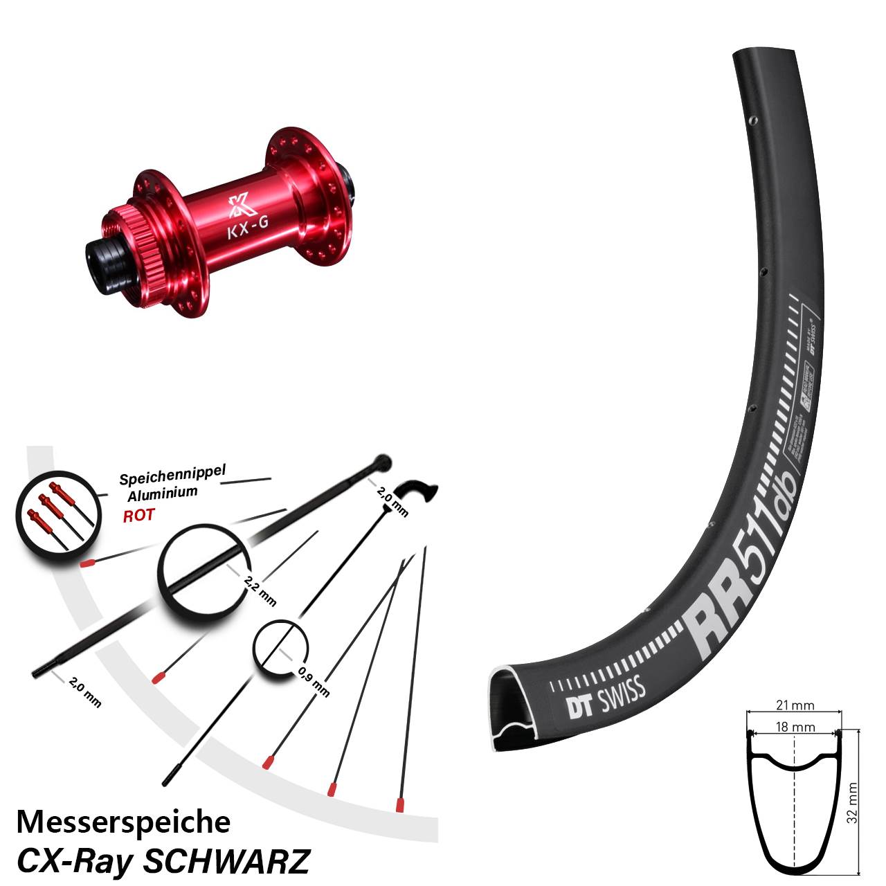 28 Zoll DT Swiss RR 511 KX-G rot Vorderrad Centerlock 12x100 CX-Ray