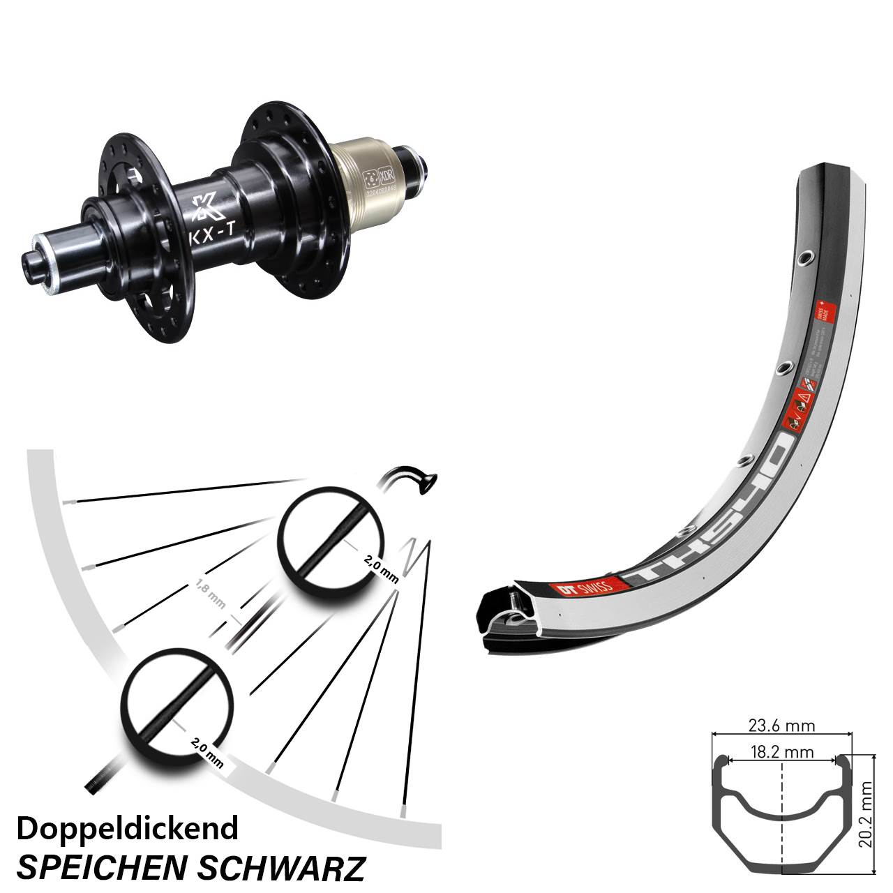 28 Zoll Hinterrad KX-T schwarz Sram XD 5x135 mm DT Swiss TK 540