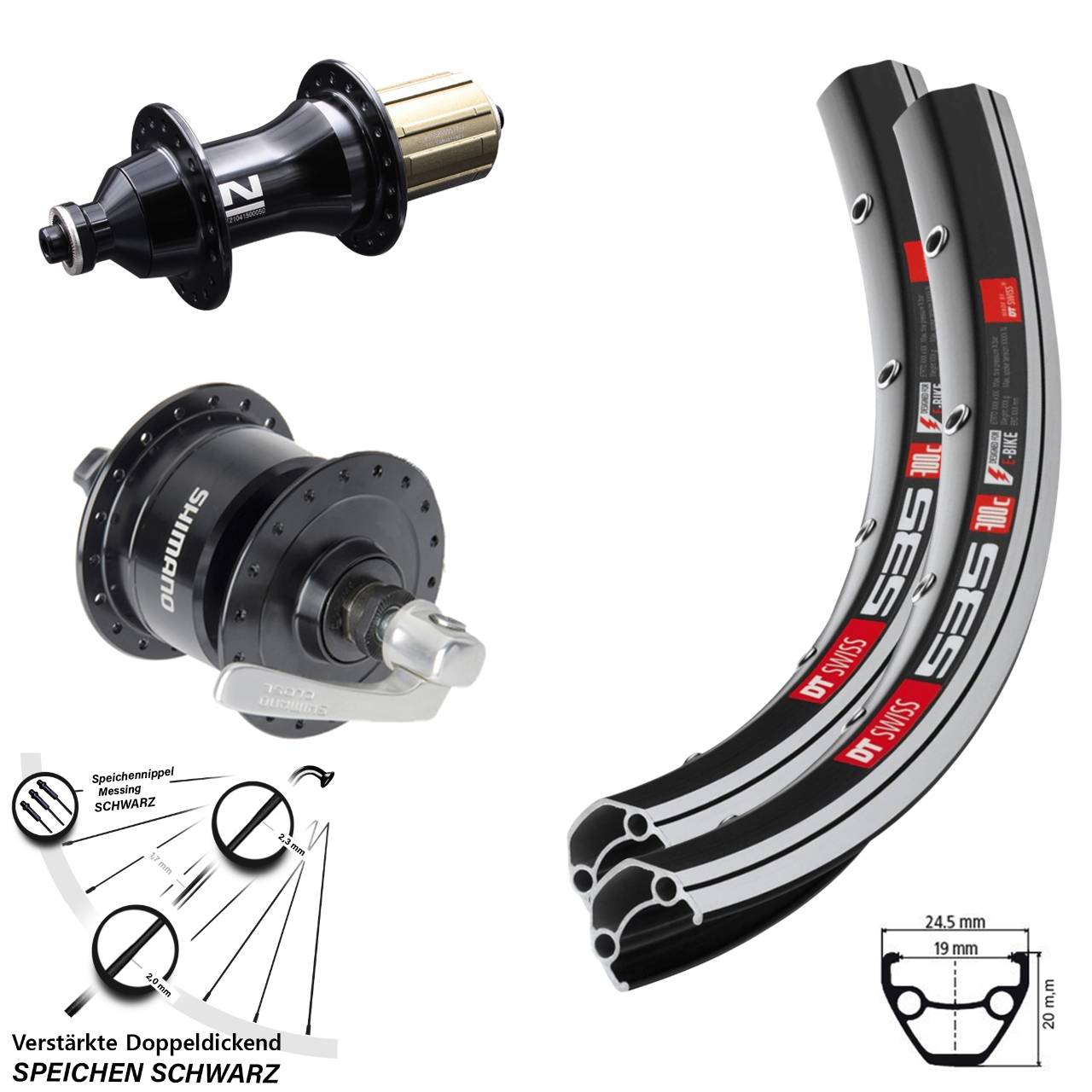 28 Zoll DT Swiss 535 Novatec F162 Shimano DH3N72 Laufrad-Satz 8-12 fach HG