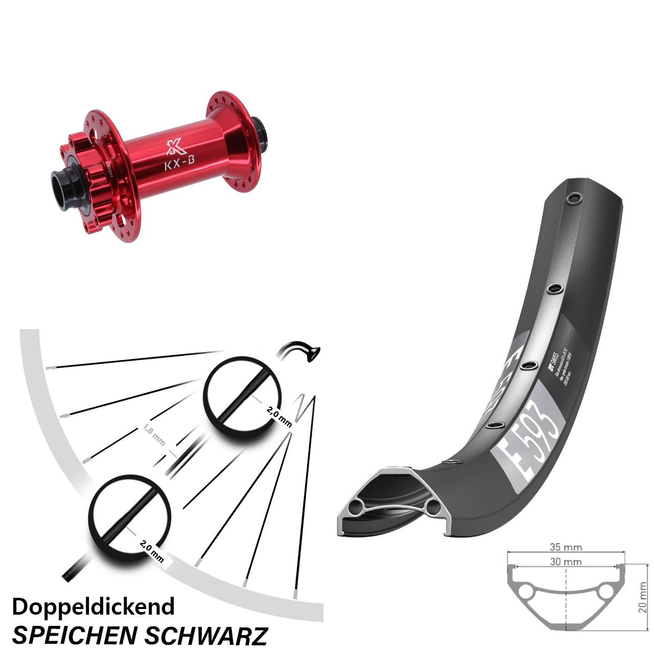 Boost 6-Loch Vorderrad 15x110 29 Zoll DT Swiss E593 KX-B rot