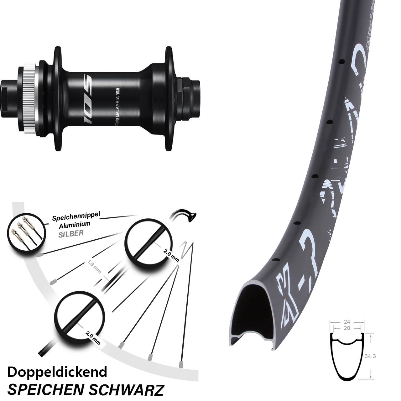 28 Zoll KX-R Road Shimano HB-R7070 Disc Vorderrad 12x100