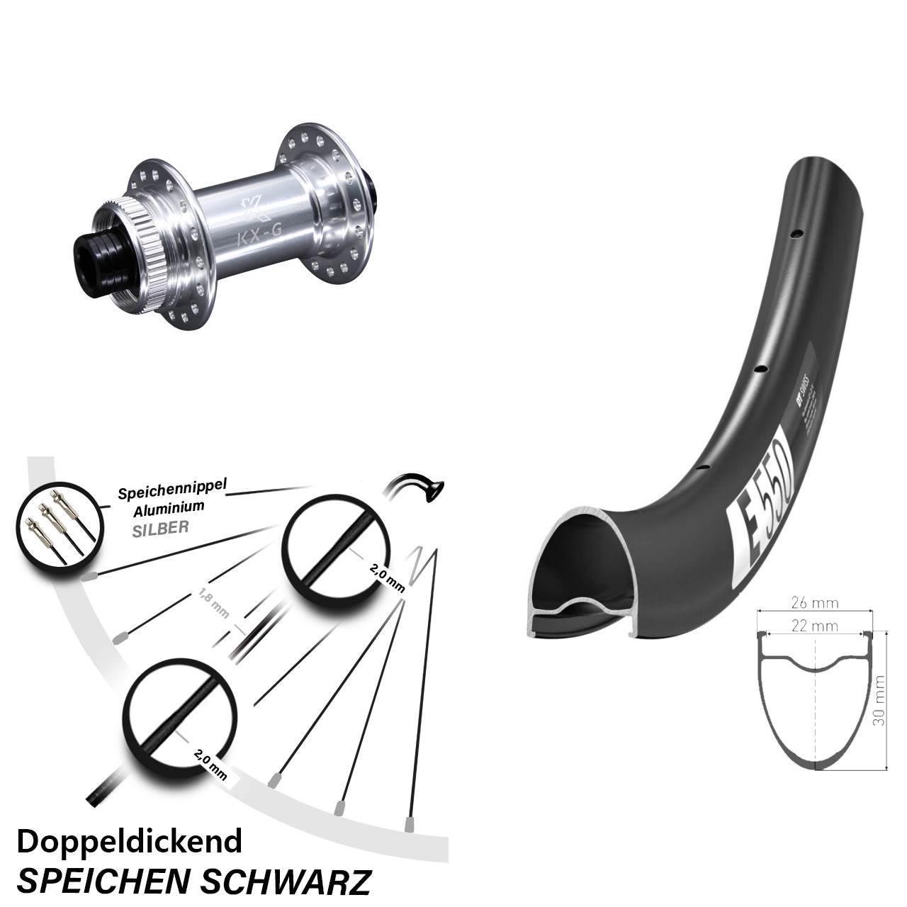 Disc Laufrad 28 Zoll DT Swiss E550 KX-G 12x100