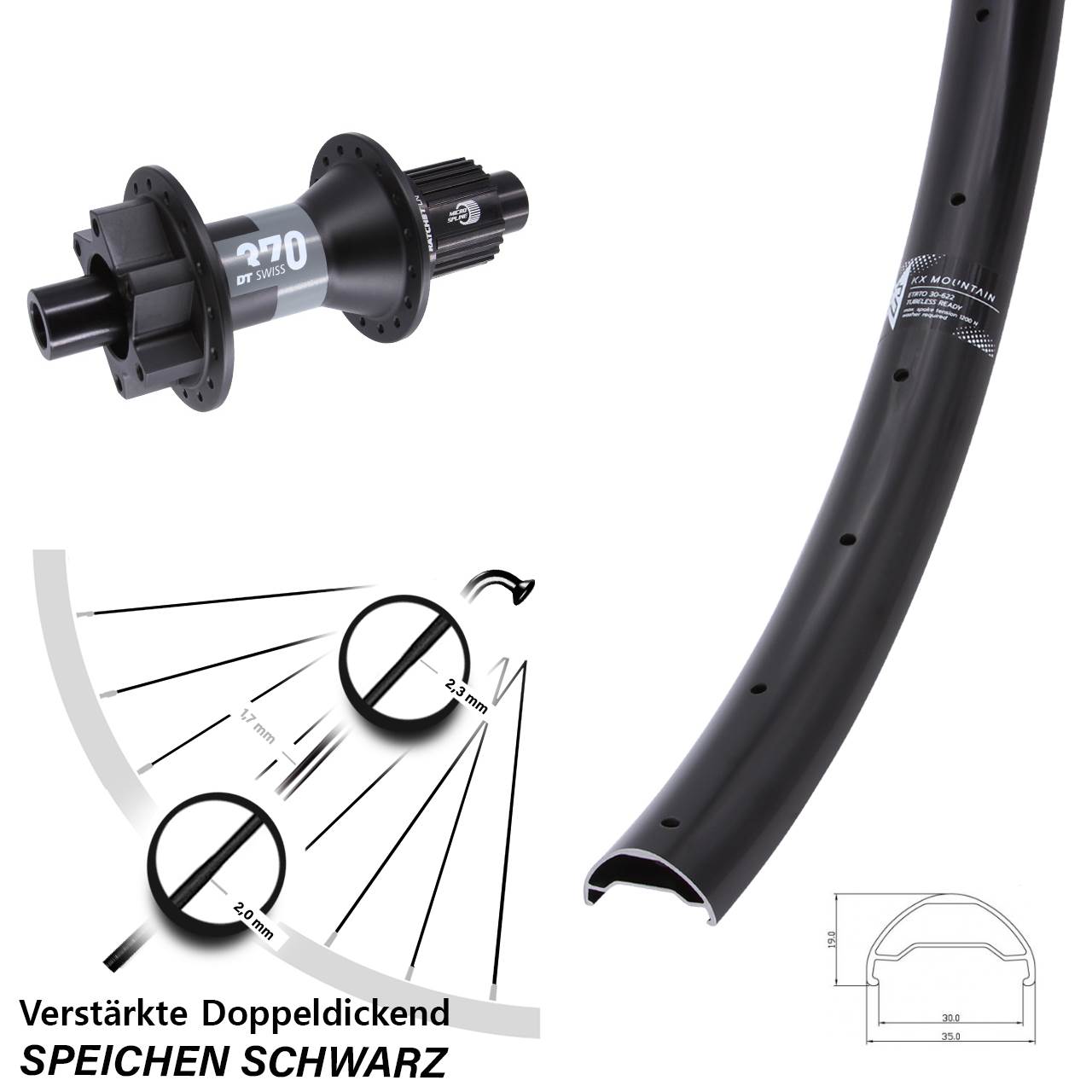 Boost Disc Hinterrad 12x148 29 Zoll KX Mountain DT Swiss 370 Shimano Micro Spline