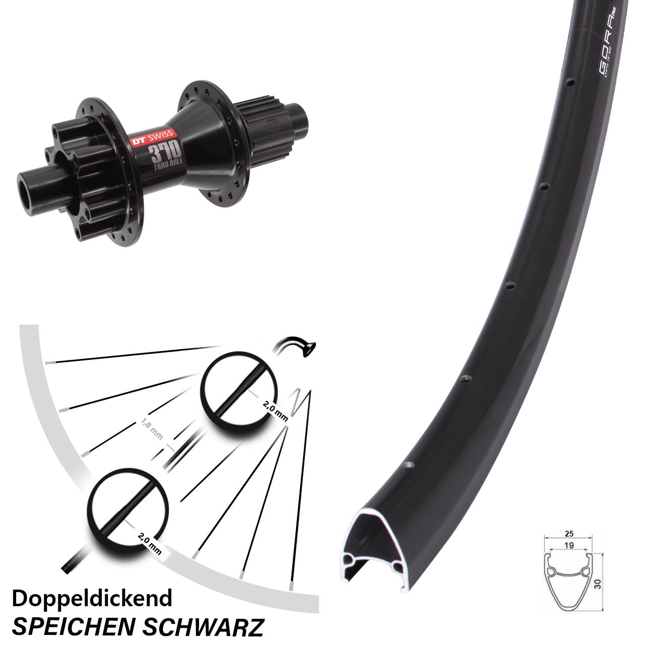 28 Zoll Gora Plus DT Swiss 370 Hybrid 6-Loch Hinterrad 12x142 Micro Spline