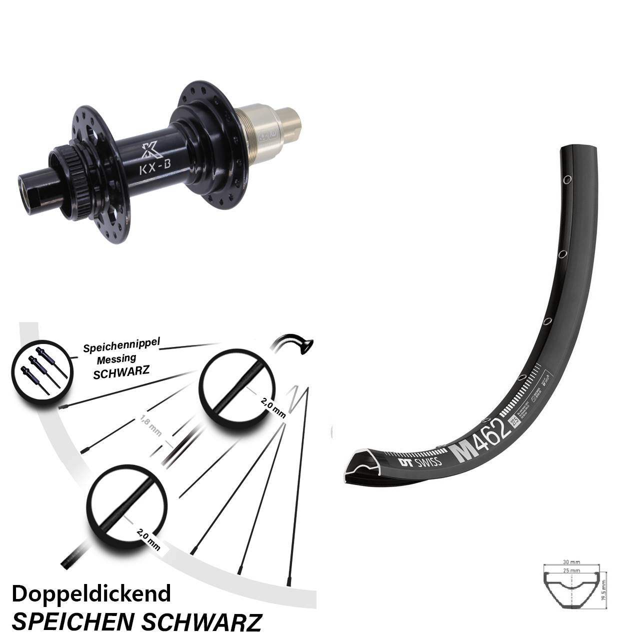 27,5 Zoll DT Swiss M 462 Hinterrad KX-B Centerlock XD 12x148