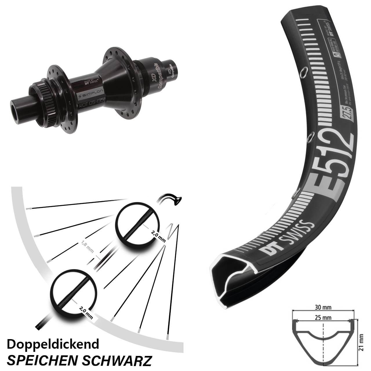 Disc Laufrad 12x142 29 Zoll DT Swiss E512-370 SRAM XD