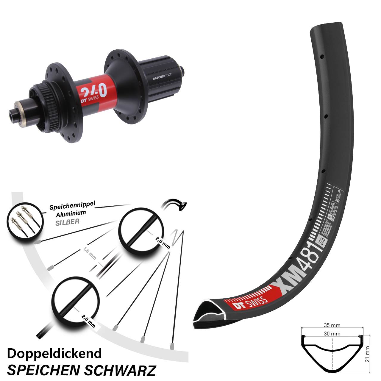 DT Swiss XM481-240 29 Zoll Disc Hinterrad für Schnellspanner 11-12 fach