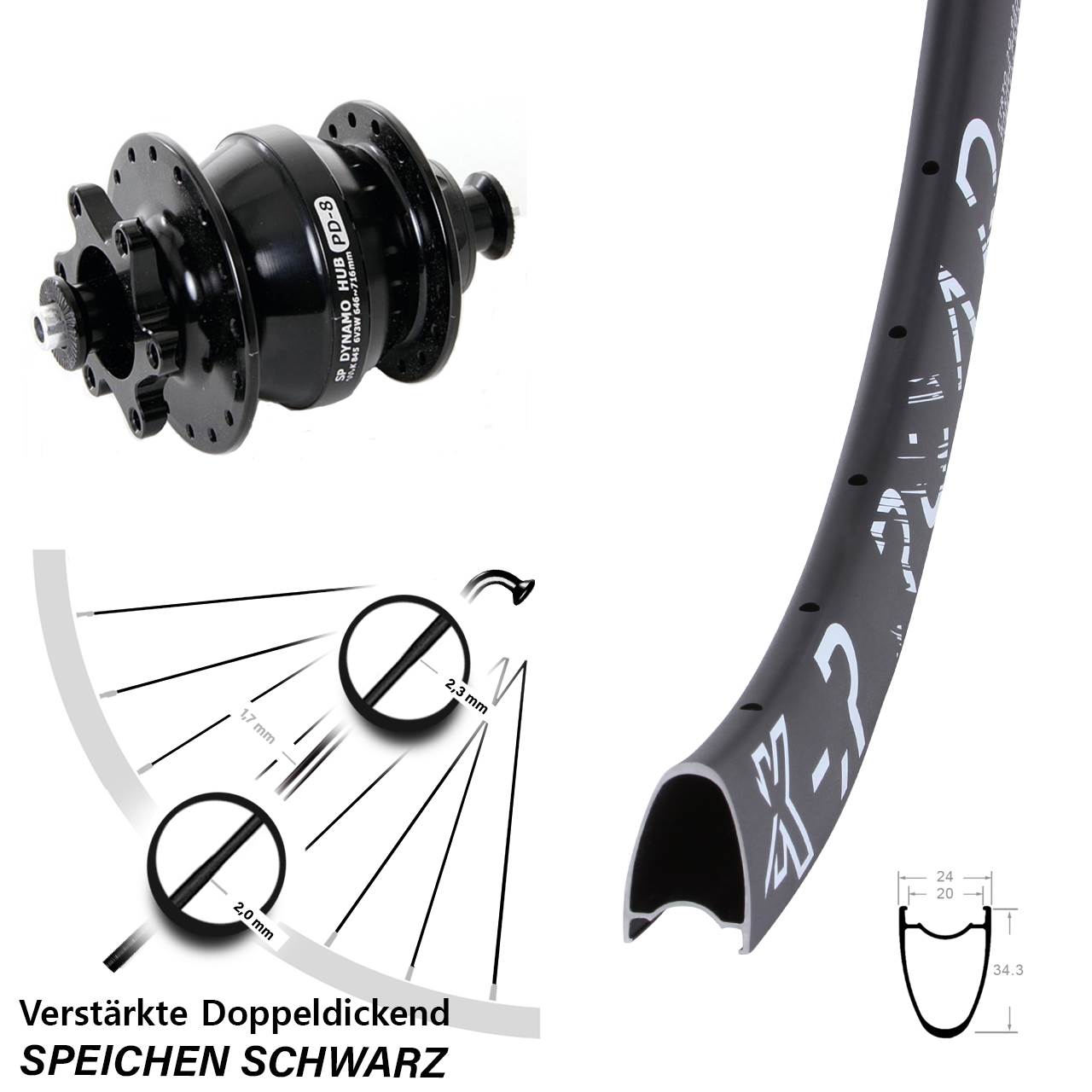 28 Zoll KX-R Road Shutter Precision PD-8 Disc Vorderrad mit Nabendynamo für Schnellspanner