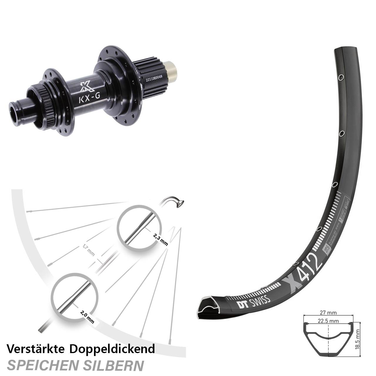 DT Swiss X 412 KX-G Steckachse Centerlock 29 Zoll Hinterrad 12x142 Micro Spline