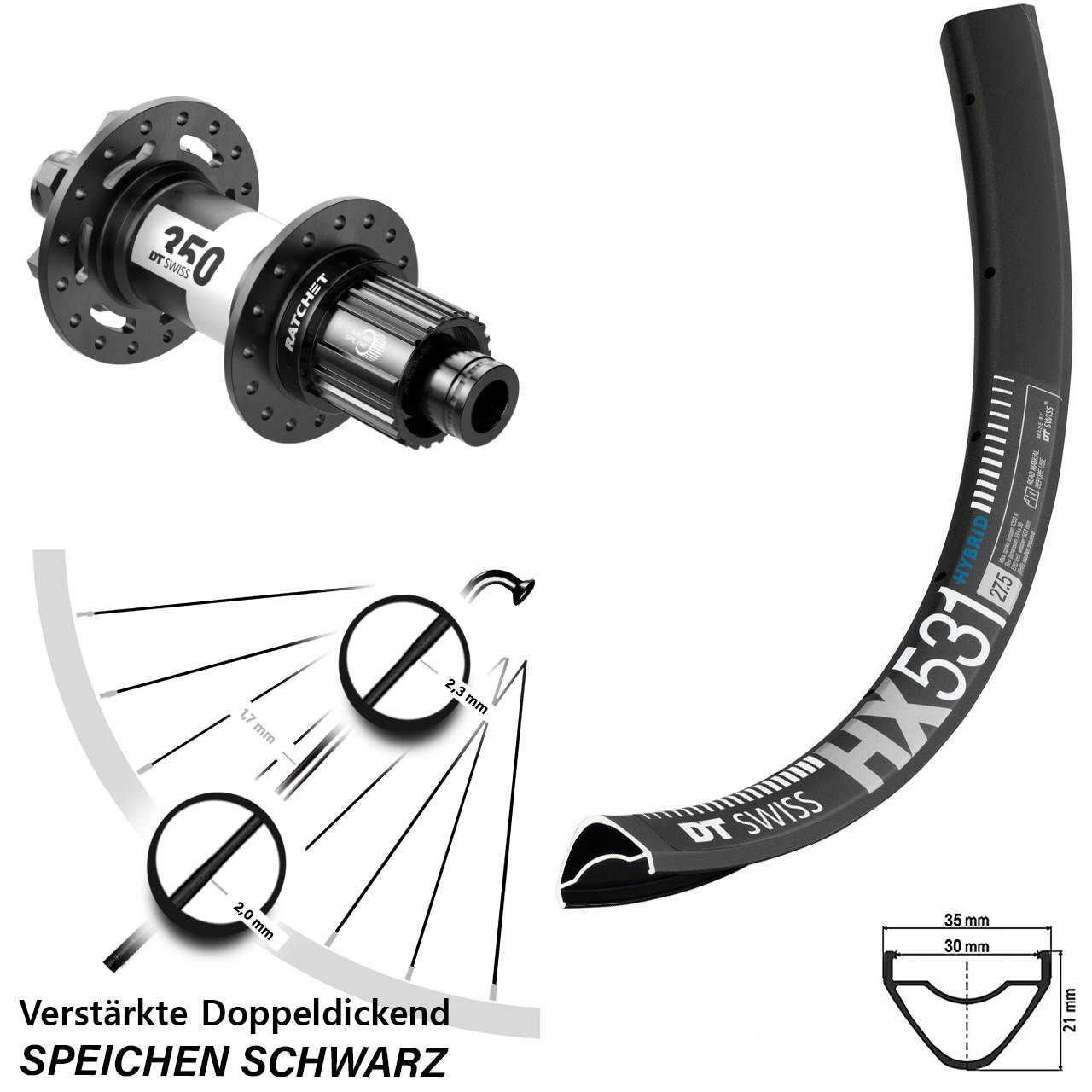 29 Zoll DT Swiss HX 531-350 Disc Laufrad 12x148 Shimano Micro Spline