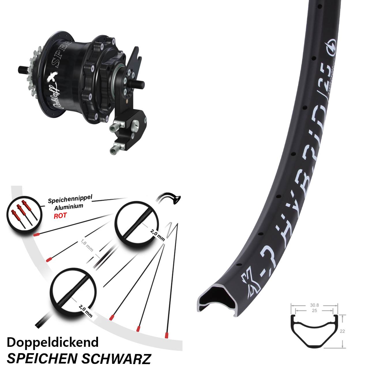 Hinterrad 27,5 Zoll KX R Hybrid 25 Rohloff Speedhub 500/14 TS DB OEM2 Tandem schwarz