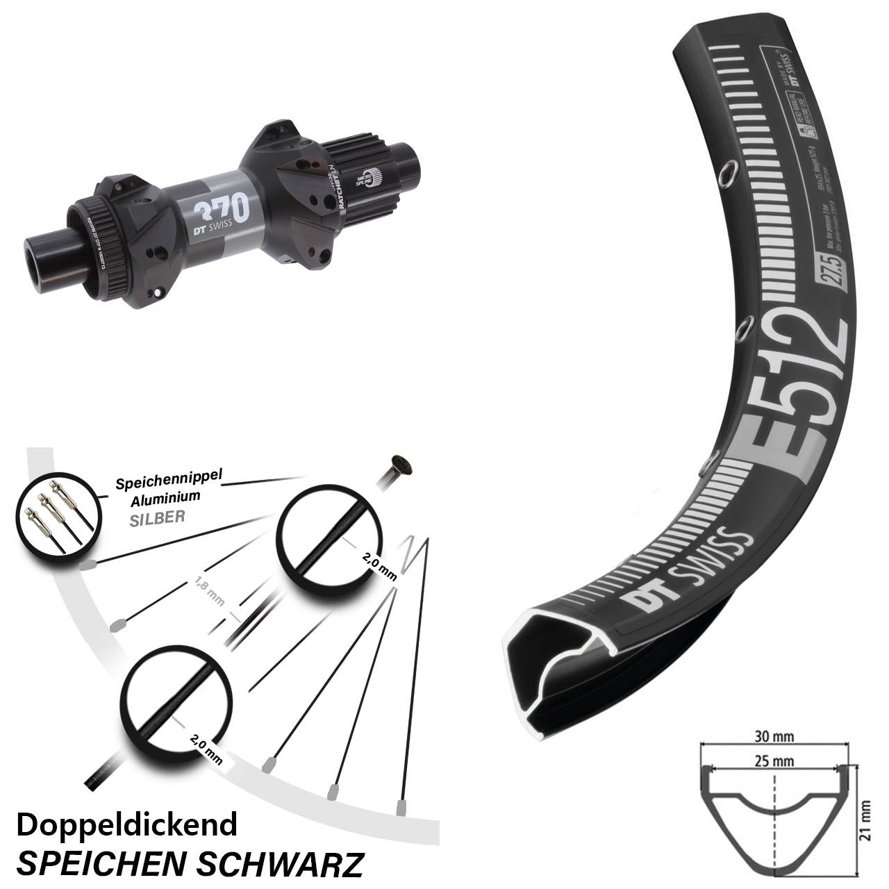 29 Zoll DT Swiss E512-370 Hinterrad Centerlock 12x148 Shimano Micro Spline