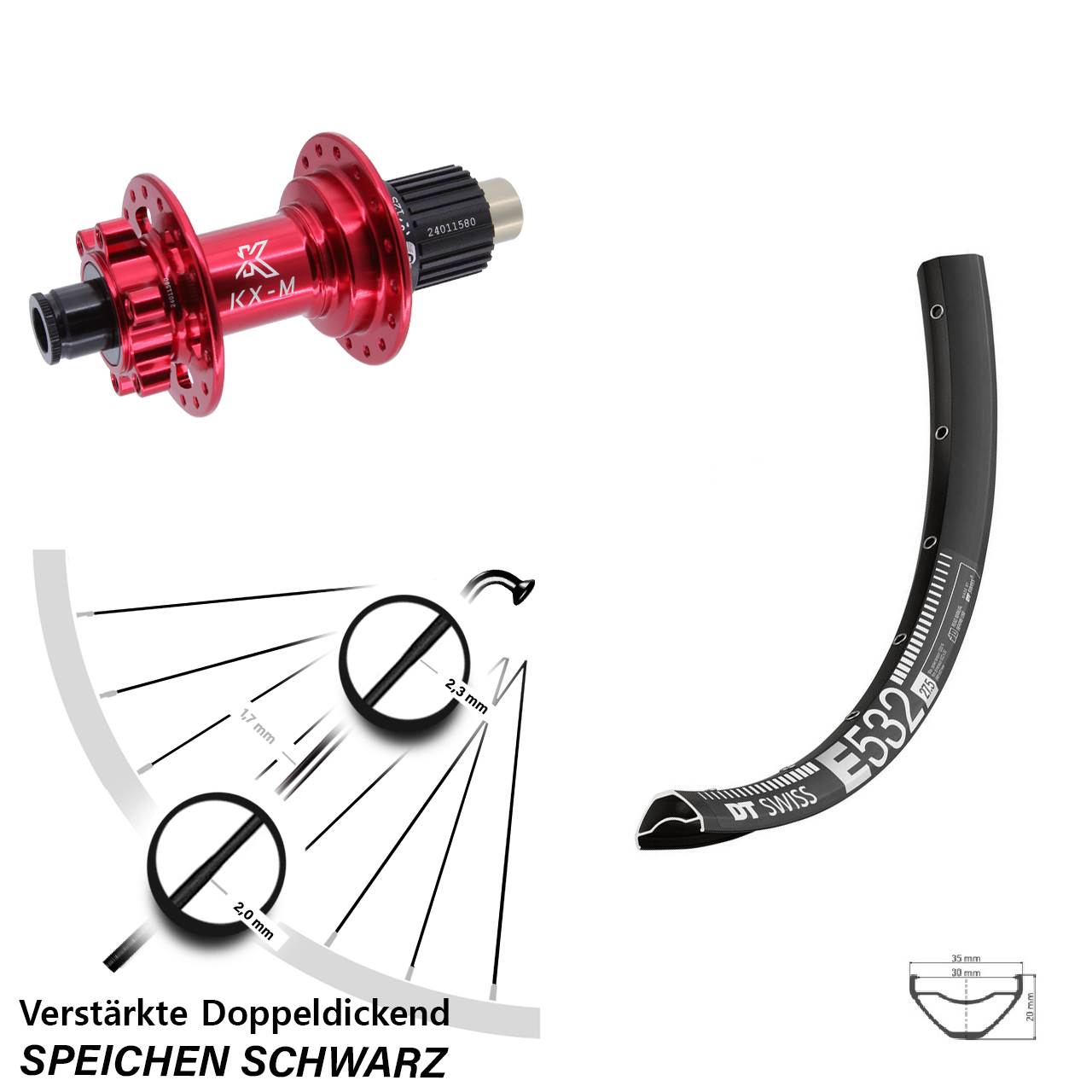 DT Swiss E 532 KX-M rot 29 Zoll Disc Hinterrad 12x142 Shimano Micro Spline