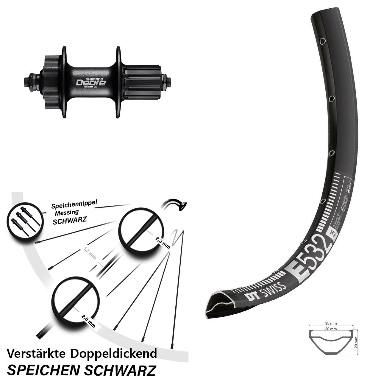 27,5 Zoll DT Swiss E532 Shimano Deore FH-M525 Disc Hinterrad QR 8-11 fach HG