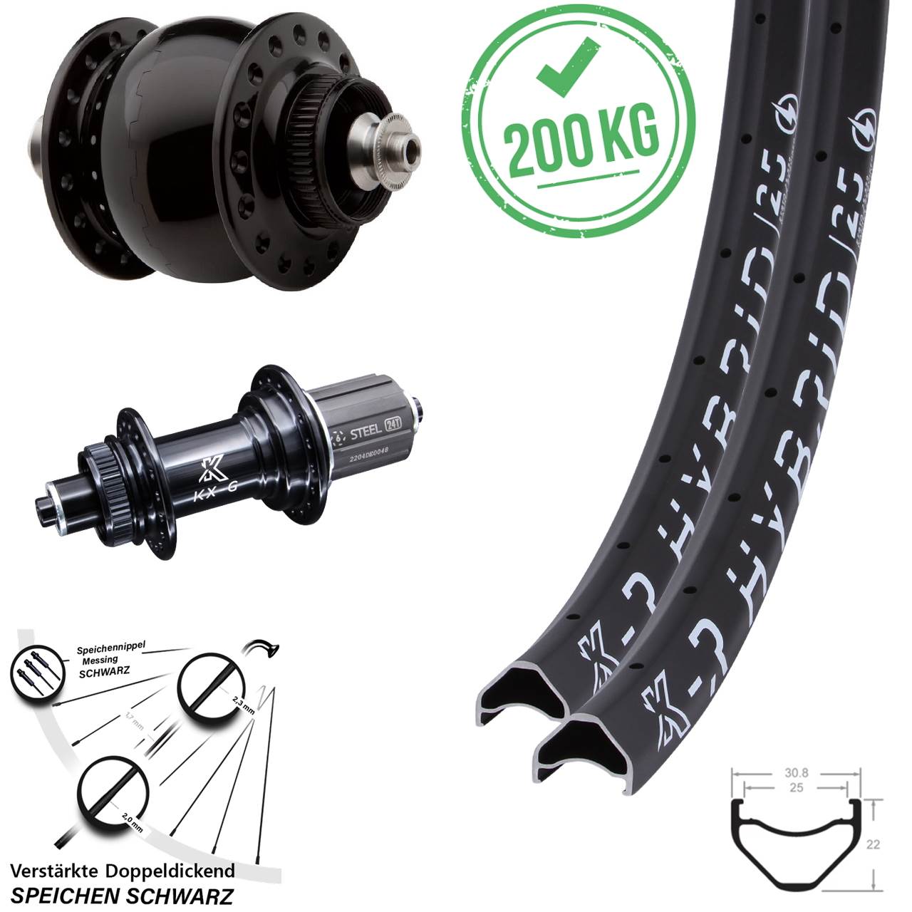 27,5 Zoll KX-R GS Hybrid 25 SON 28 Laufradsatz für Schnellspanner 8-12 fach