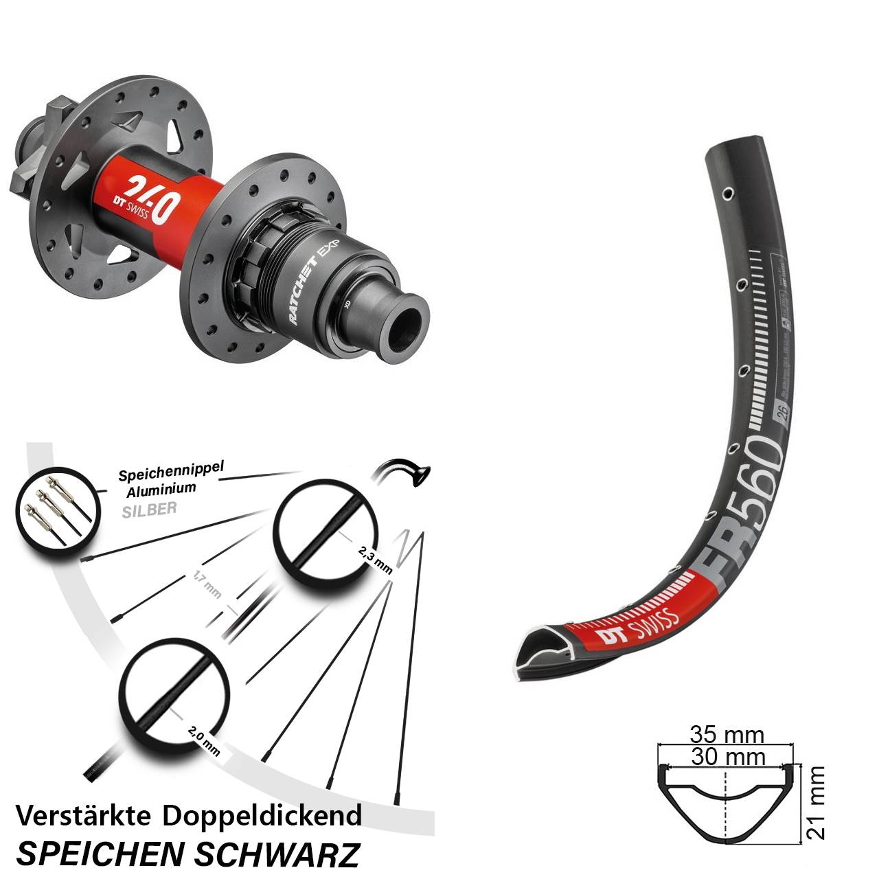 26 Zoll DT Swiss FR 560 DT Swiss 240 EXP Boost 6-Loch Hinterrad 12x148 Boost XD 11-12 fach
