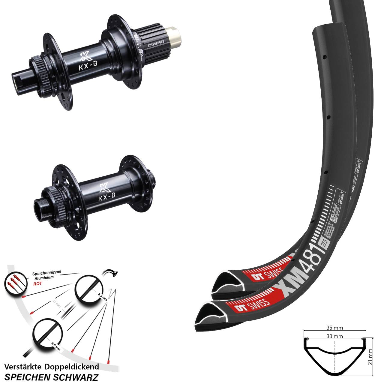 Boost Disc Laufradsatz 15x110 12x148 27,5 Zoll DT Swiss XM481 KX-B Micro Spline